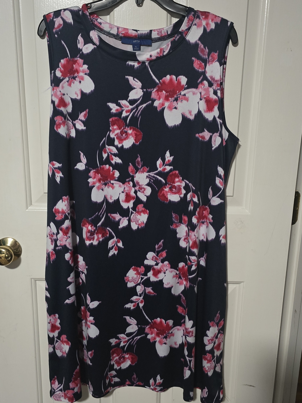 Apt. 9 Navy Floral Sleeveless Midi Dress with Pink & White Blooms